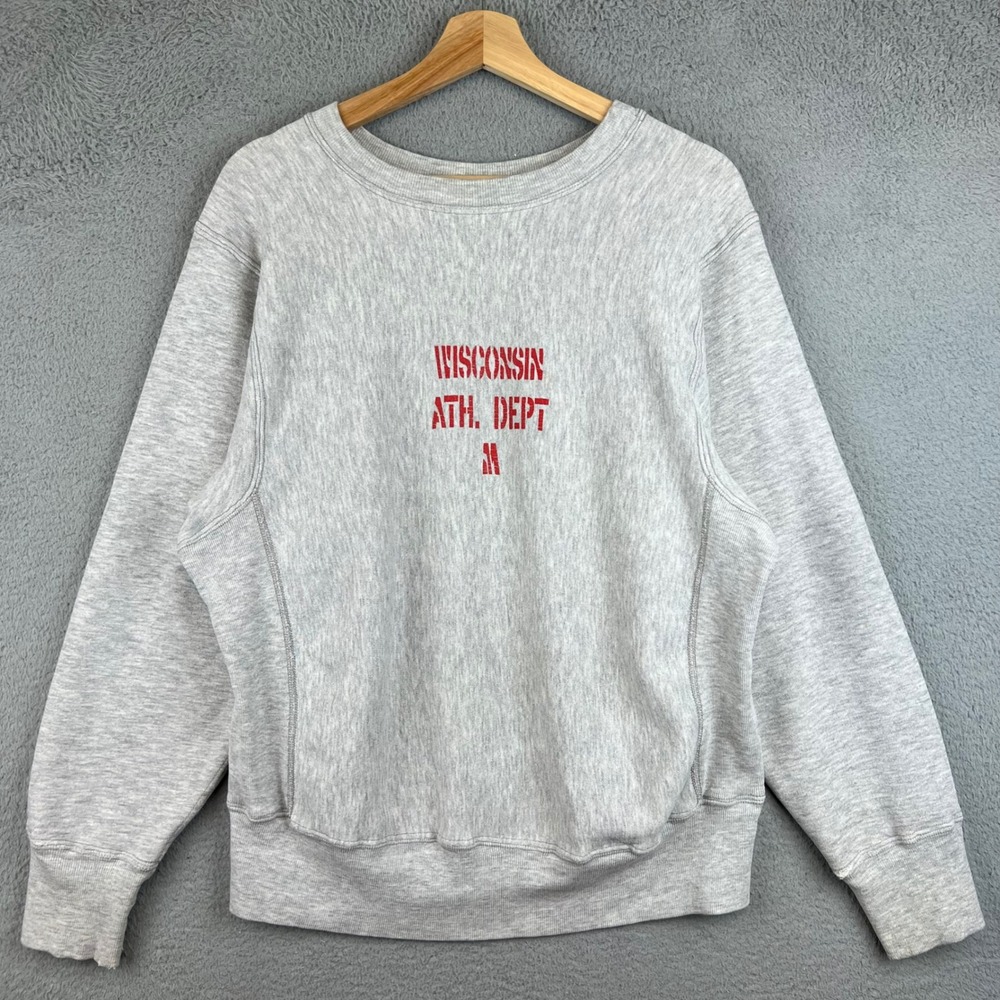 Vintage Sand-Knit MacGregor Wisconsin Ath Dept Sweatshirt Gray Mens Medium USA